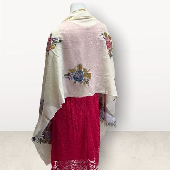 Clever Carriage Company Wool & Rayon Embroidered Wrap - Picture 2 of 4